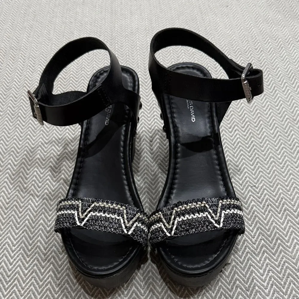 Charles David Black and Silver Platform Sandals Size 8